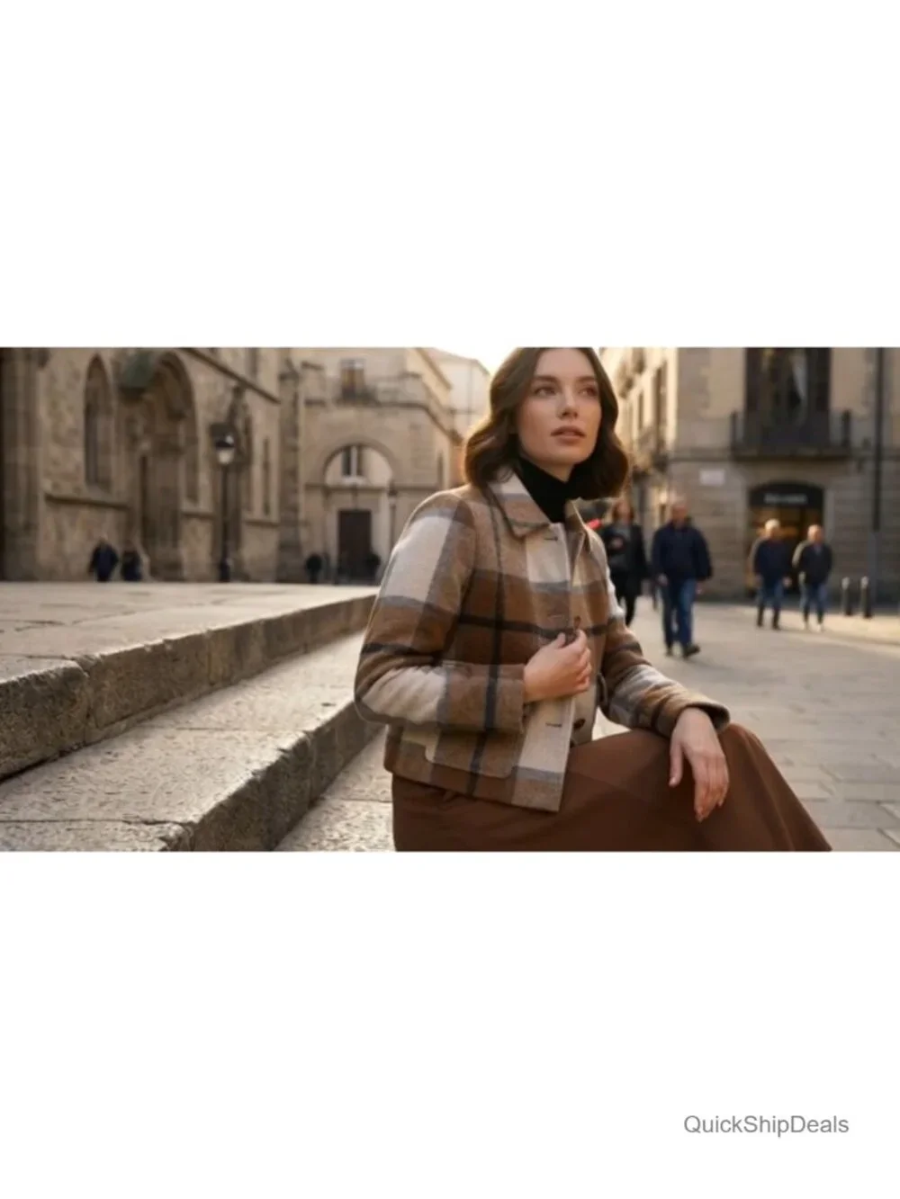Cropped Plaid Flannel Shacket Casual Button Down Jacket Fall Winter
